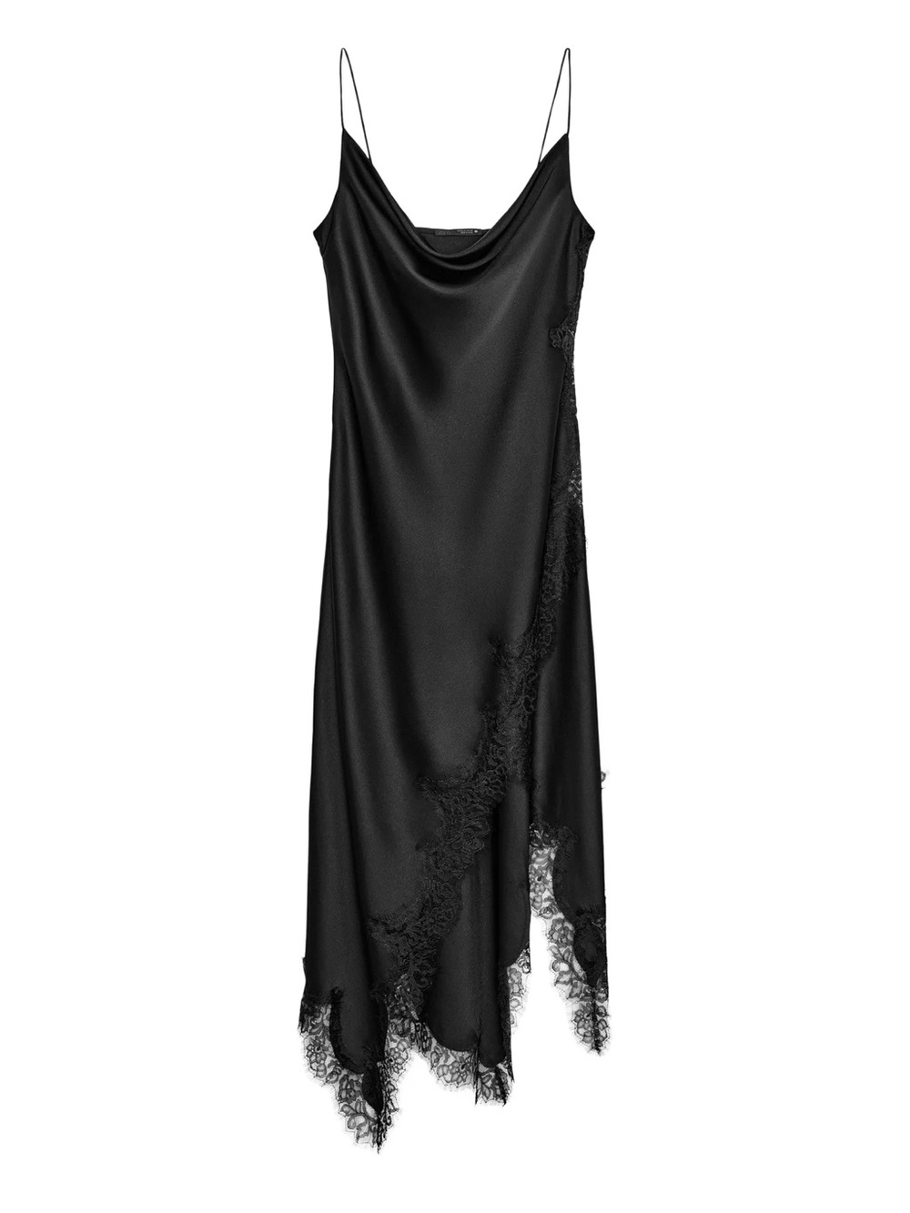 ZARA Black Lace-Trim satin Slip Dress